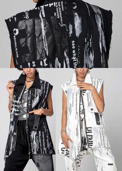 Plus Size Weiße Weste mit Reißverschluss und Print
