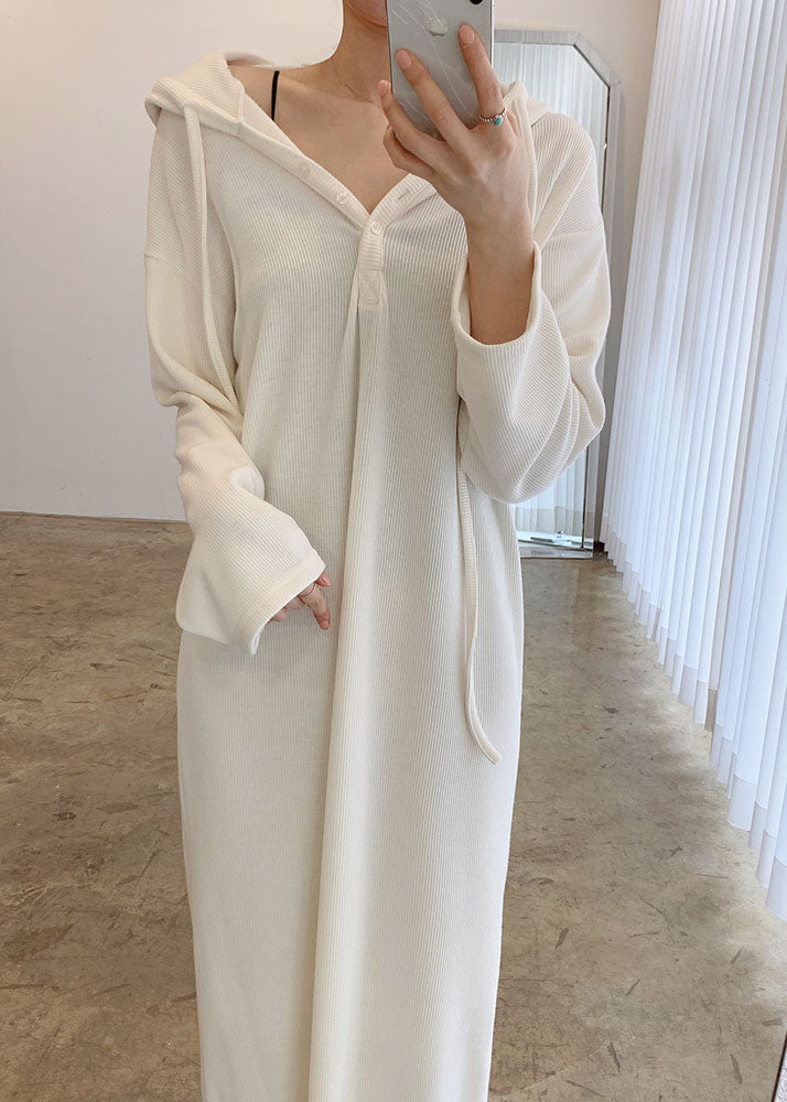 Plus Size Weiße Kleider mit Kordelzug und Knöpfen Frühling