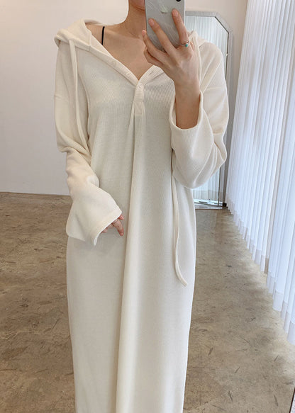 Plus Size Weiße Kleider mit Kordelzug und Knöpfen Frühling