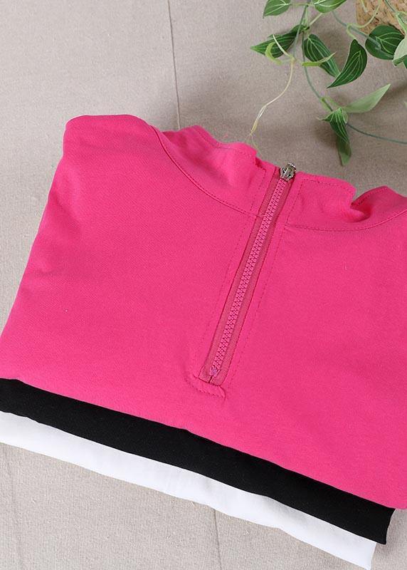 Plus Size White zippered Cotton Blouse Tops Summer - SooLinen