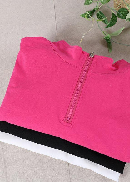 Plus Size White zippered Cotton Blouse Tops Summer - SooLinen