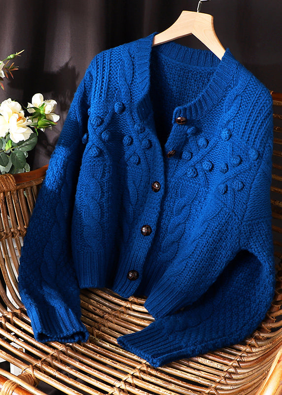 Plus Größe Frauen Blau Taste Stricken Pullover Mantel Frühling
