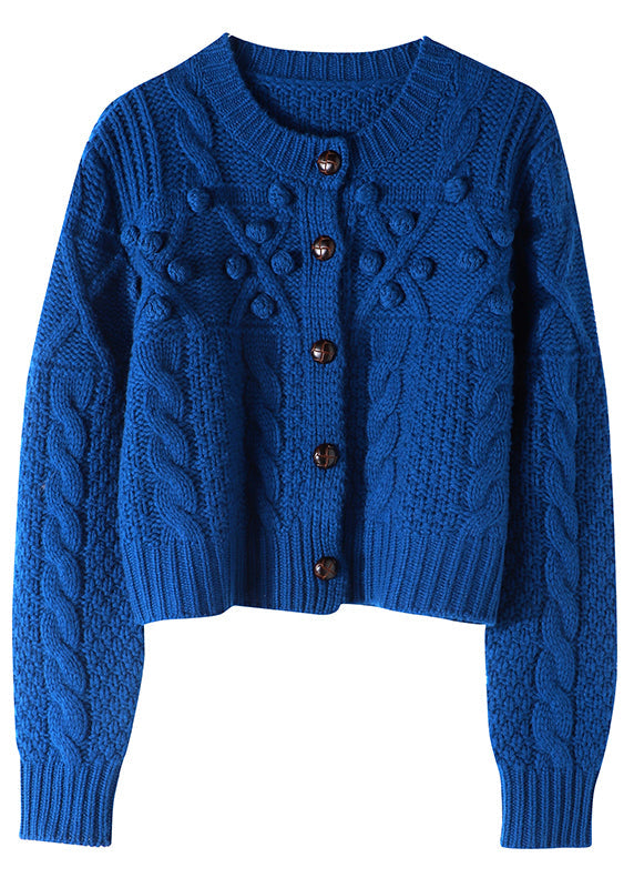 Plus Größe Frauen Blau Taste Stricken Pullover Mantel Frühling