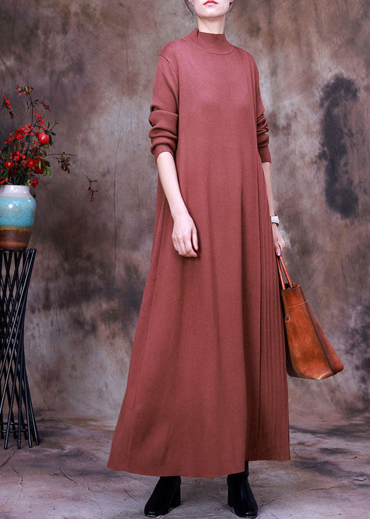 Plus Size Damen Schokoladenbraunes Slim Fit Strickkleid Frühling