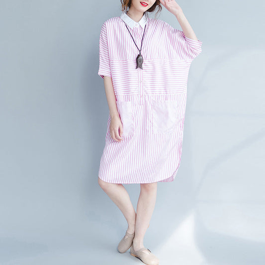 Plus Size Damen Gestreiftes Hemd Lange Tops T-Shirts Lässige Lose Blusen