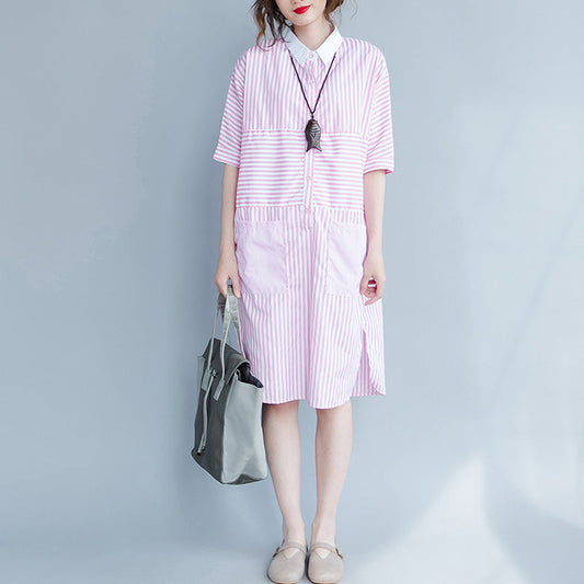 Plus Size Damen Gestreiftes Hemd Lange Tops T-Shirts Lässige Lose Blusen