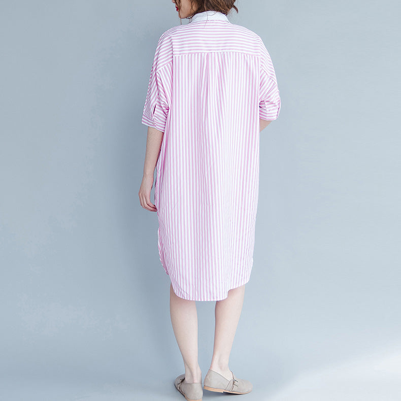 Plus Size Damen Gestreiftes Hemd Lange Tops T-Shirts Lässige Lose Blusen