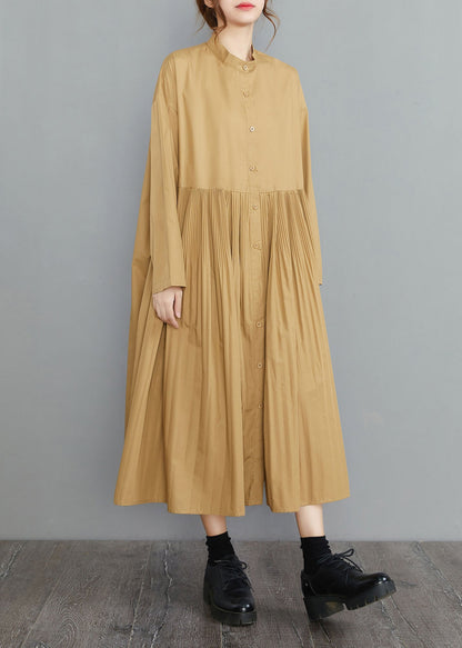 Vestidos de algodón con botones amarillos de talla grande para primavera