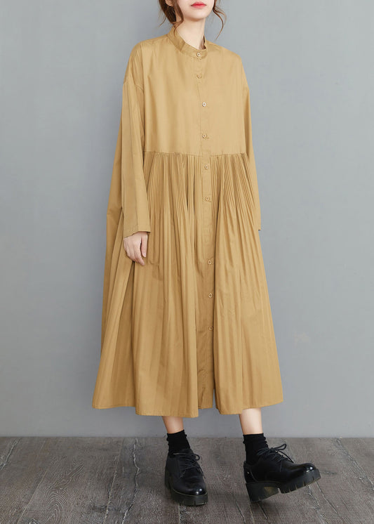 Plus Size Gelbe Knopf Baumwollkleider Frühling