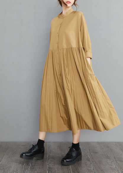 Vestidos de algodón con botones amarillos de talla grande para primavera