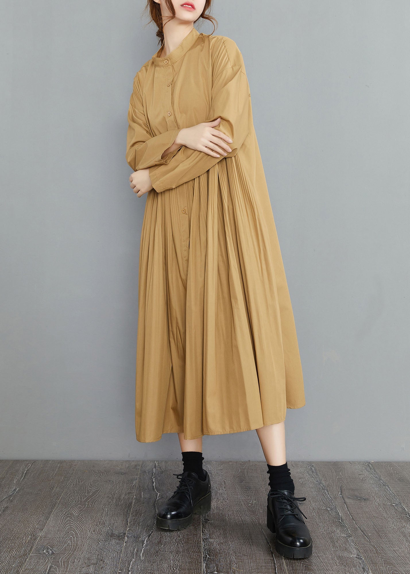 Vestidos de algodón con botones amarillos de talla grande para primavera