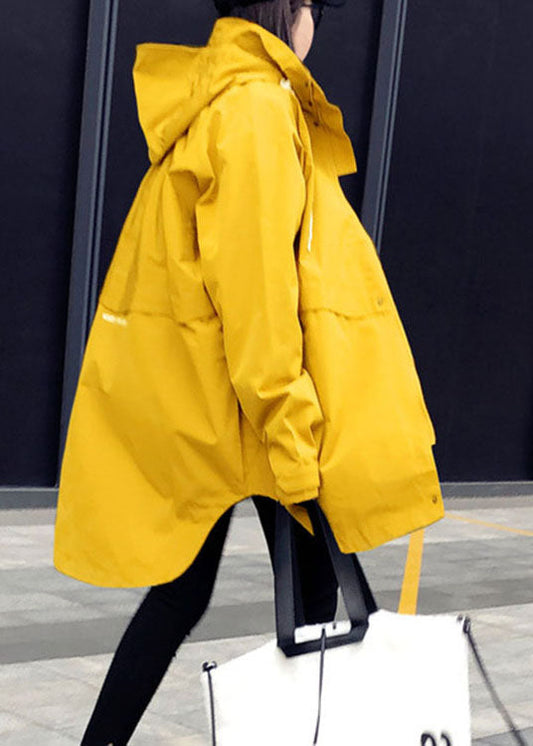 Plus Size Gelb Lässige Patchwork-Taschen Herbstmäntel