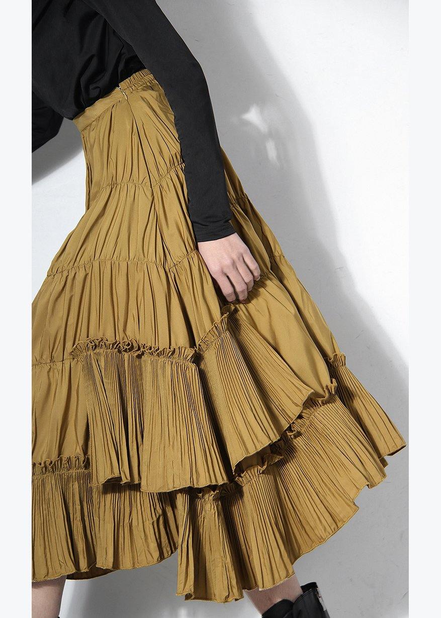 Plus Size Yellow Cinched Tiered Summer Skirt - SooLinen