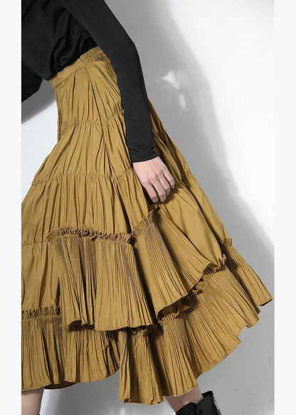 Plus Size Yellow Cinched Tiered Summer Skirt - SooLinen