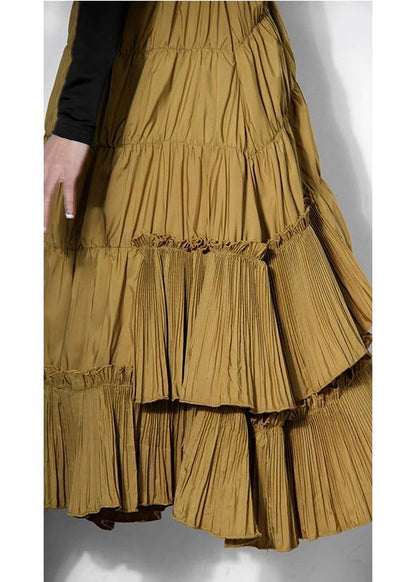 Plus Size Yellow Cinched Tiered Summer Skirt - SooLinen