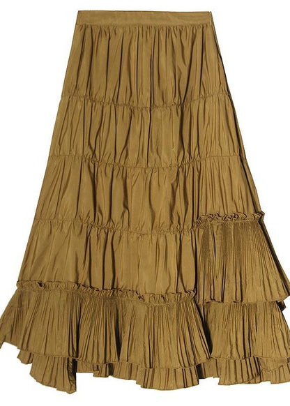 Plus Size Yellow Cinched Tiered Summer Skirt - SooLinen