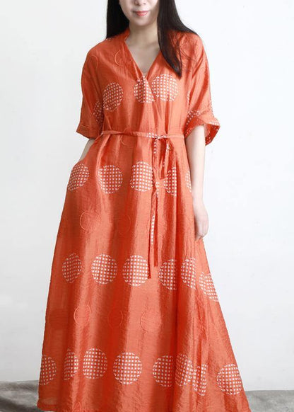 Plus Size Yellow Dot tie waist Dress Summer Dress - SooLinen