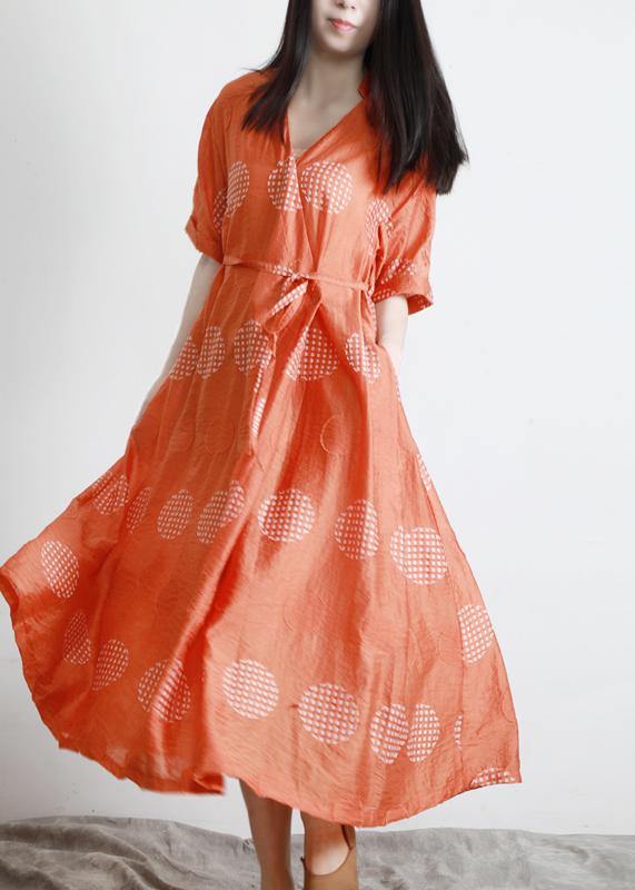 Plus Size Yellow Dot tie waist Dress Summer Dress - SooLinen