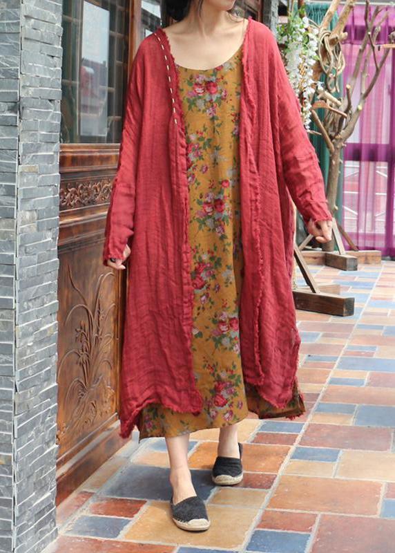 Gelbes Frühlings-Trägerkleid aus Baumwolle mit Blumenmuster in Übergröße