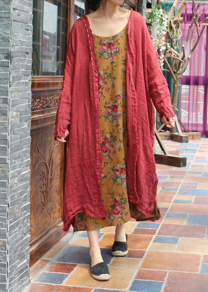 Gelbes Frühlings-Trägerkleid aus Baumwolle mit Blumenmuster in Übergröße