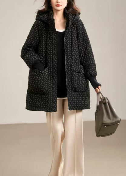 Plus Size Yellow Hooded Pockets Fine Cotton Filled Coat Winter