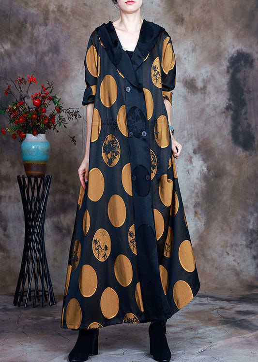 Plus Size Gelber Mantel mit Kapuze und Kordelzug Frühling