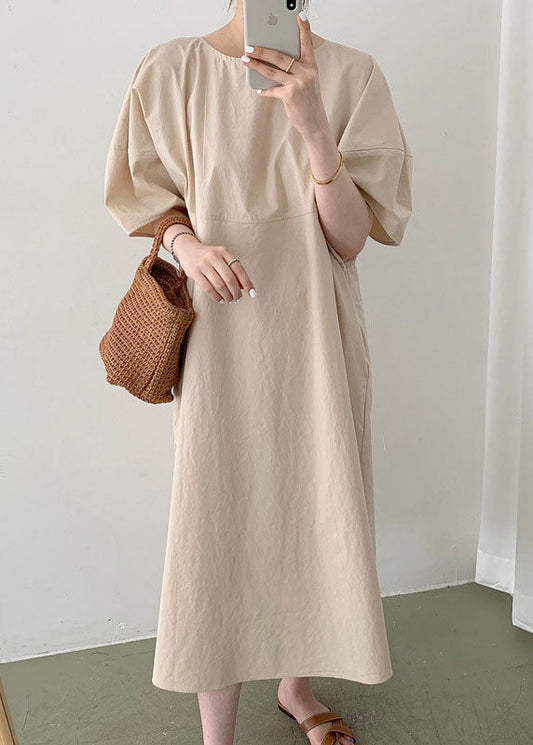 Plus Size Gelbes Patchwork-Baumwollkleid mit Rundhalsausschnitt