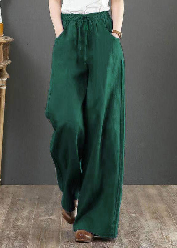 Plus Size Yellow Pockets Elastic Waist Cotton Straight Pants Summer