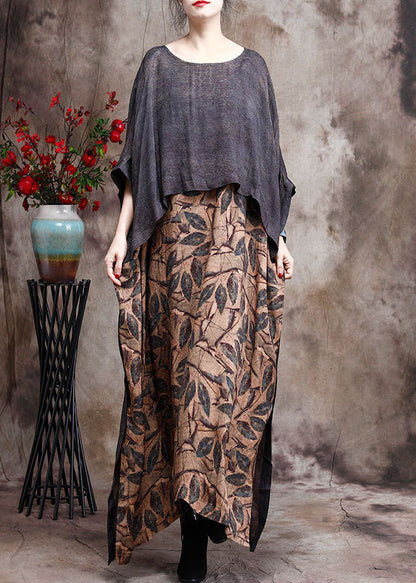 Plus Size Gelb Print Patchwork Herbst Lange Kleider