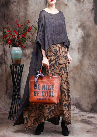 Plus Size Gelb Print Patchwork Herbst Lange Kleider