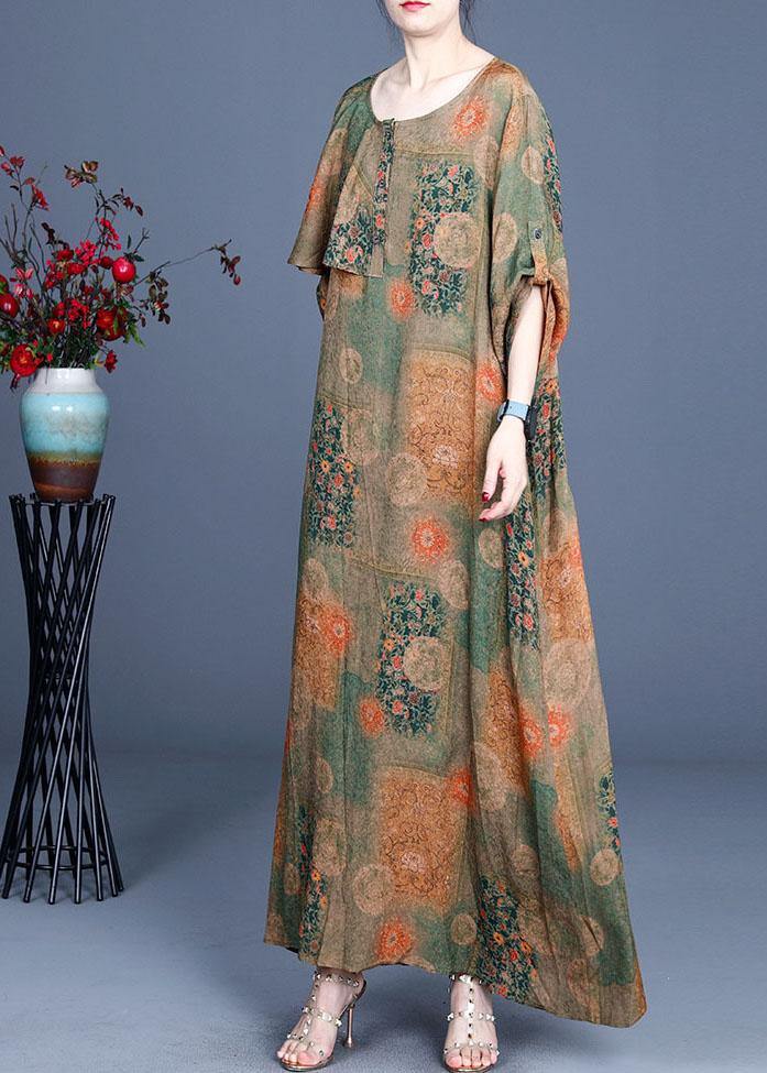 Plus Size Yellow Ruffles Patchwork Summer Silk  Dresses Half Sleeve - SooLinen