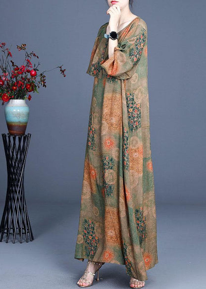 Plus Size Yellow Ruffles Patchwork Summer Silk  Dresses Half Sleeve - SooLinen