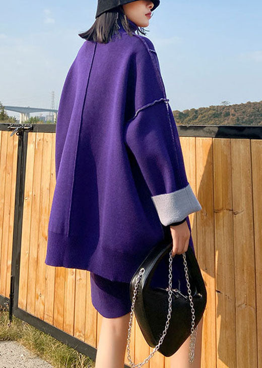 Gelbes Rollkragen-Strick-Set in Übergröße, lässiger Herbst, zweiteilig