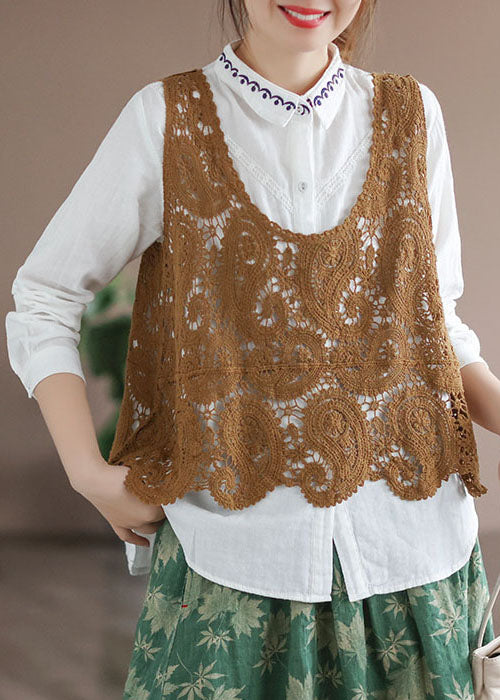 Gelbe, ärmellose Strick-Tanktops mit U-Ausschnitt in Übergröße