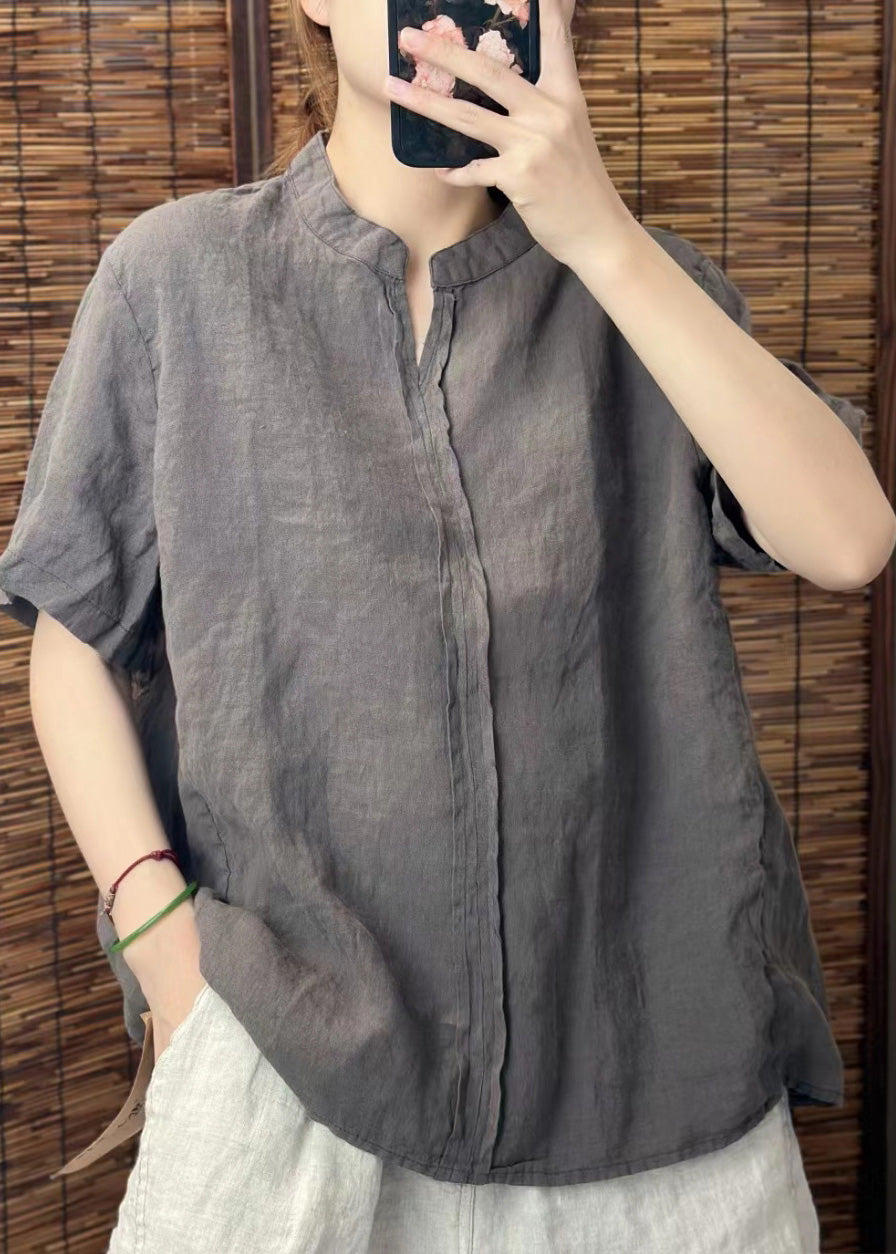 Plus Size Yellow V Neck Patchwork Linen Shirts Summer