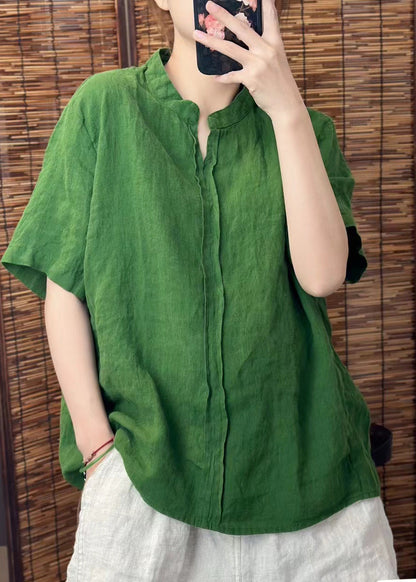 Plus Size Yellow V Neck Patchwork Linen Shirts Summer