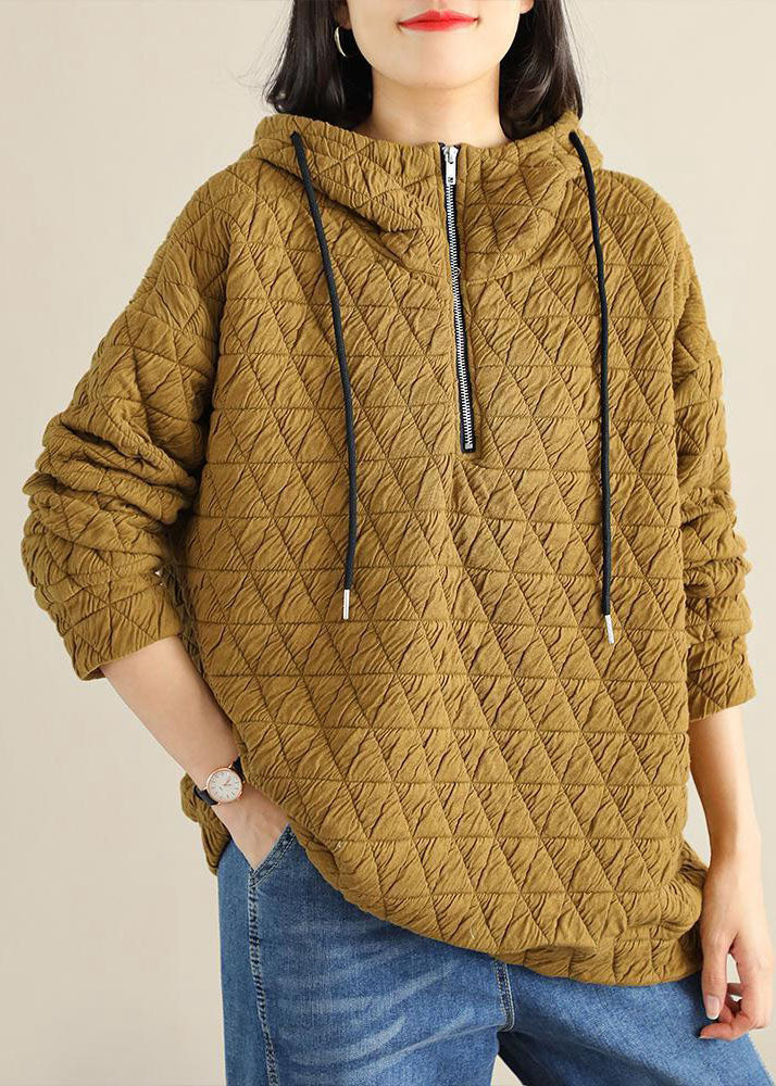 Plus Size Gelbes dickes Sweatshirt-Oberteil mit Reißverschluss für den Winter