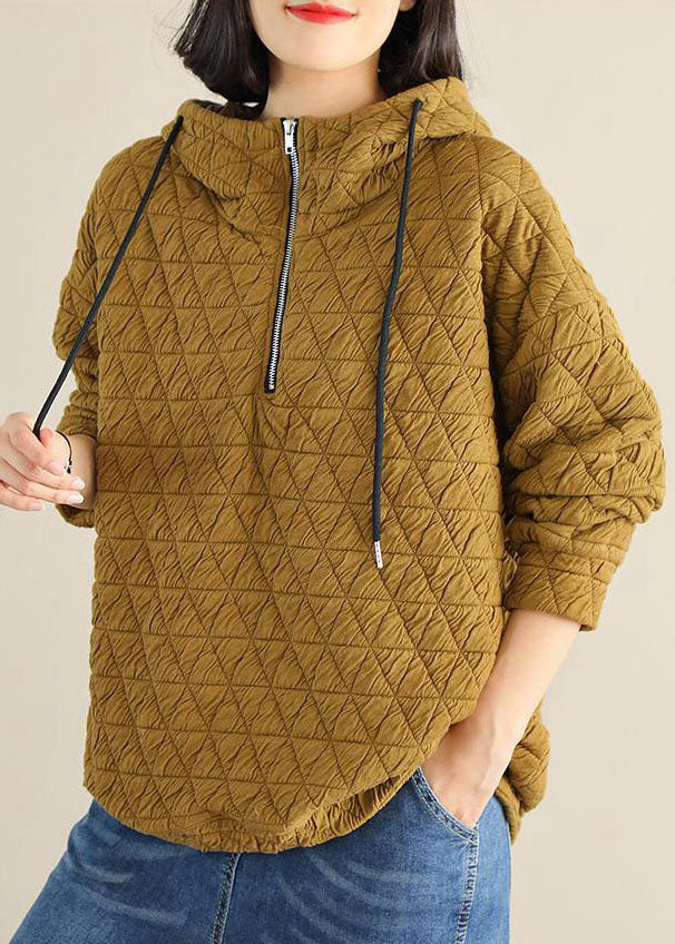 Plus Size Gelbes dickes Sweatshirt-Oberteil mit Reißverschluss für den Winter