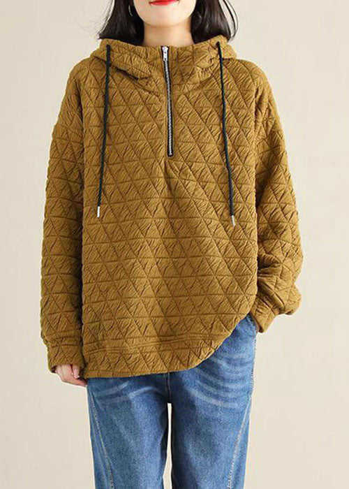 Plus Size Gelbes dickes Sweatshirt-Oberteil mit Reißverschluss für den Winter