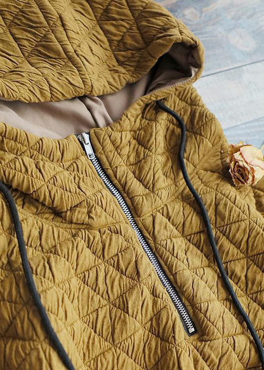 Plus Size Gelbes dickes Sweatshirt-Oberteil mit Reißverschluss für den Winter