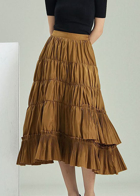 Plus Size Gelbe zerknitterte Zip Up Patchwork Röcke Frühling