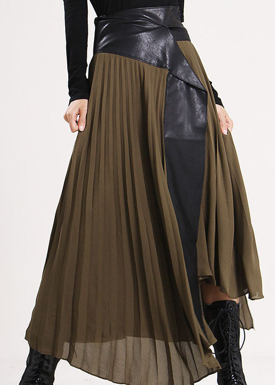 Plus Größe armee Grün Asymmetrische Kunstleder Patchwork Chiffon Röcke Frühling