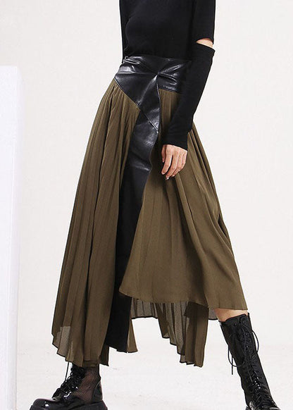 Plus Größe armee Grün Asymmetrische Kunstleder Patchwork Chiffon Röcke Frühling