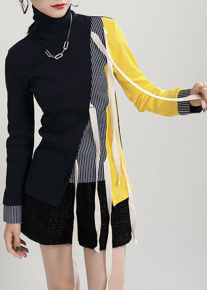 Plus Size dunkelblauer asymmetrischer dicker Patchwork-Strickpullover