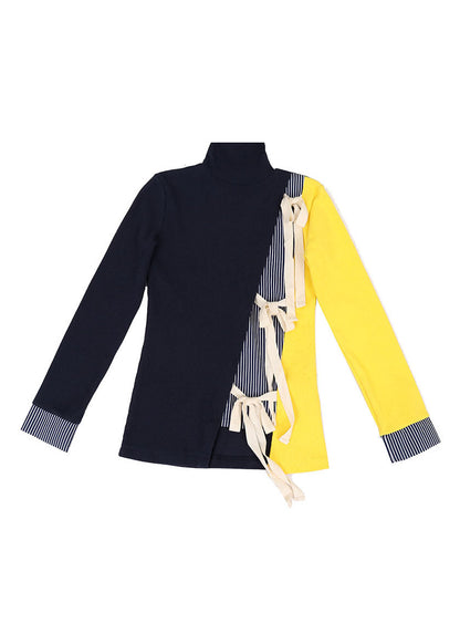 Plus Size dunkelblauer asymmetrischer dicker Patchwork-Strickpullover