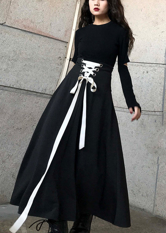 Plus Size DIY Schwarzer Rock mit Schleife Frühling