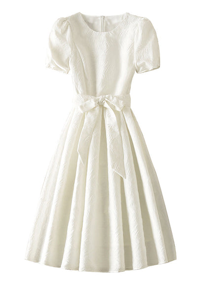 Plus Size DIY Weißes Reißverschluss-Schleifenkleid mit kurzen Ärmeln