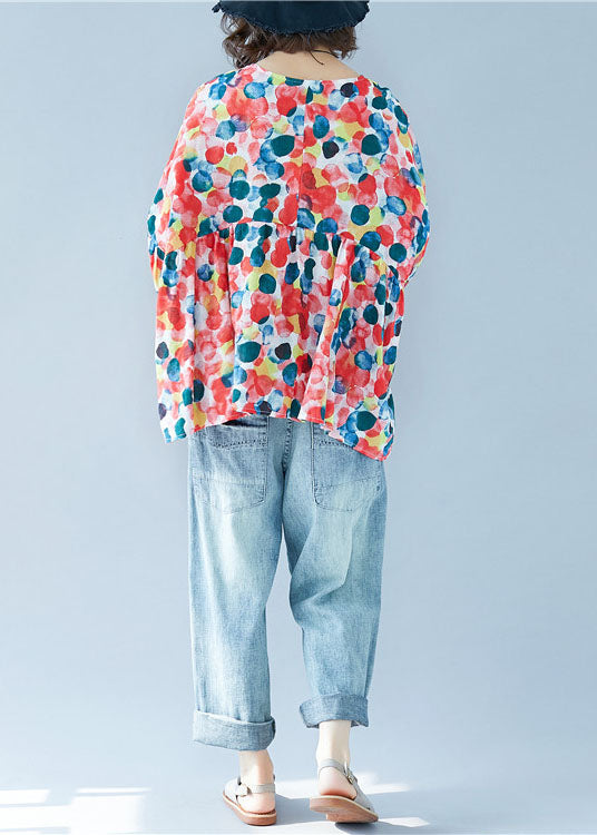 Blusa de otoño con estampado de patchwork, cuello en V y mangas acampanadas de talla grande