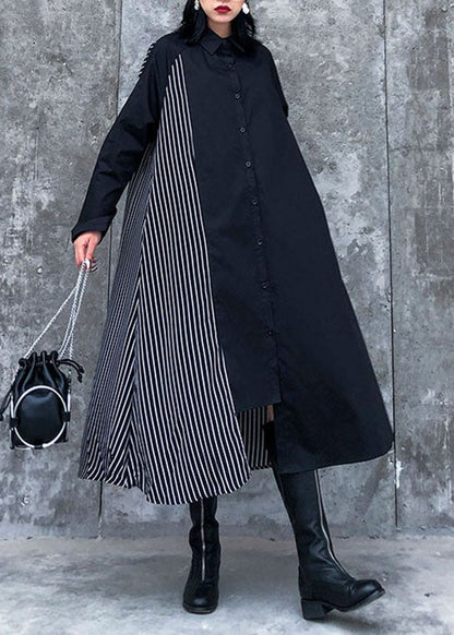 Plus größe Schwarz Asymmetrische Gestreiften Patchwork hemd Kleider Frühling