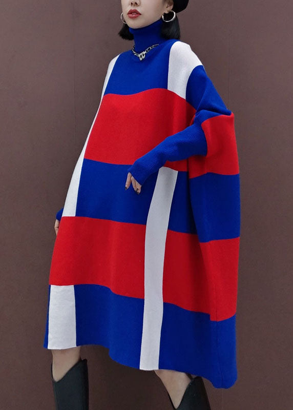 Plus Size Blau Rot Rollkragen Strickkleid Frühling